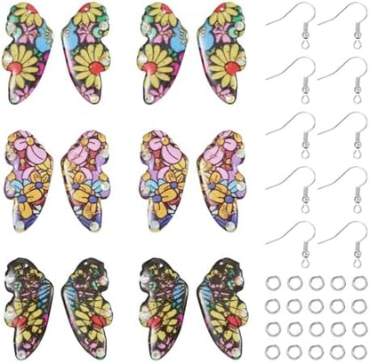 FASHEWELRY 12Pcs Flower Butterfly Wing Earring Charms Transparent Insects Wing Charms Fairy Wings Pendants with Jump Rings Earring Hooks for Crafts Jewelry Making by FASHEWELRY