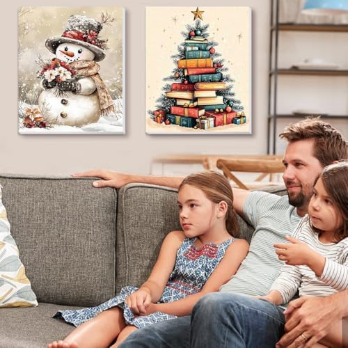 VIGEGU 2 Pack Christmas Paint by Numbers Kit for Adults with Framed,Snowman Christmas Book Tree Paint by Number DIY Adult Paint by Number Kits for Wall Decor9.4x12in - Image 2