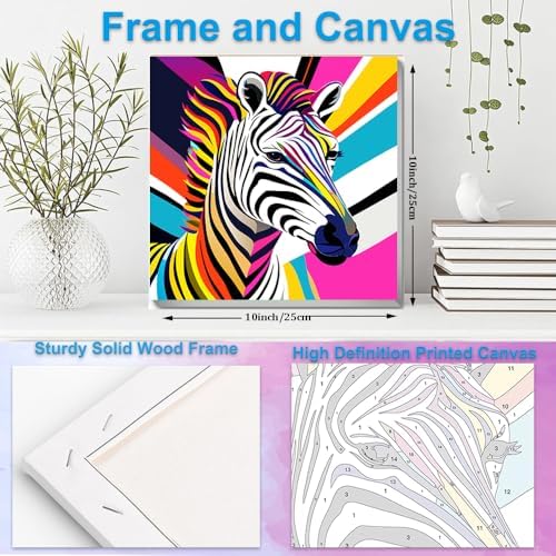 Artunion Framed Paint by Numbers Kit for Adults Beginners & Kids Ages 8-12,Colorful Zebra Paint by Number with Frame,Animal Paint by Numbers Kit on Canvas 10 * 10 Inch Without Easel - Image 5