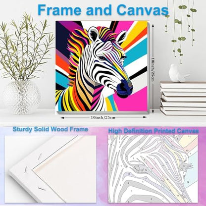 Artunion Framed Paint by Numbers Kit for Adults Beginners & Kids Ages 8-12,Colorful Zebra Paint by Number with Frame,Animal Paint by Numbers Kit on Canvas 10 * 10 Inch Without Easel - Image 5