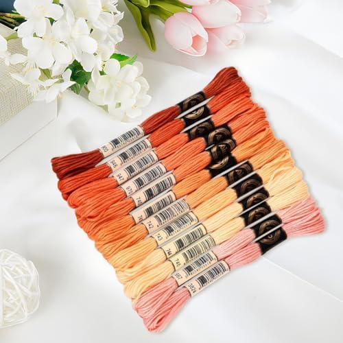 105 Yards 12 Skeins Gradient 6 Strands Orange Red Variegated Embroidery Thread Friendship Bracelet String Polyester Cross Stitch Floss Threads Assorted Bulk Set for Hand Sewing Making Supply - Image 3
