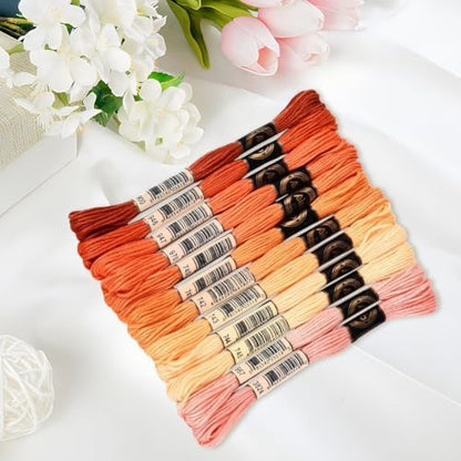105 Yards 12 Skeins Gradient 6 Strands Orange Red Variegated Embroidery Thread Friendship Bracelet String Polyester Cross Stitch Floss Threads Assorted Bulk Set for Hand Sewing Making Supply - Image 3