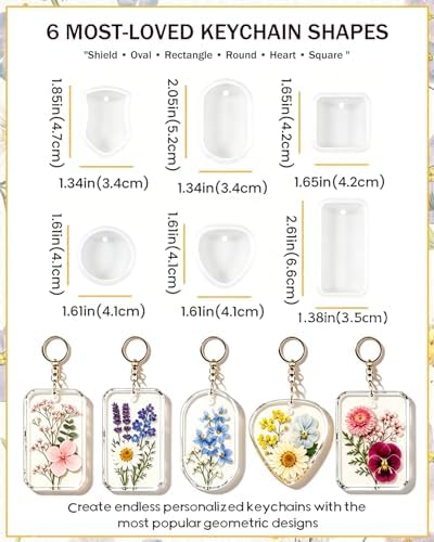 24 Pcs Resin Keychain Molds, 6 Shapes, 8mm Thick Silicone Molds with Holes - Image 2
