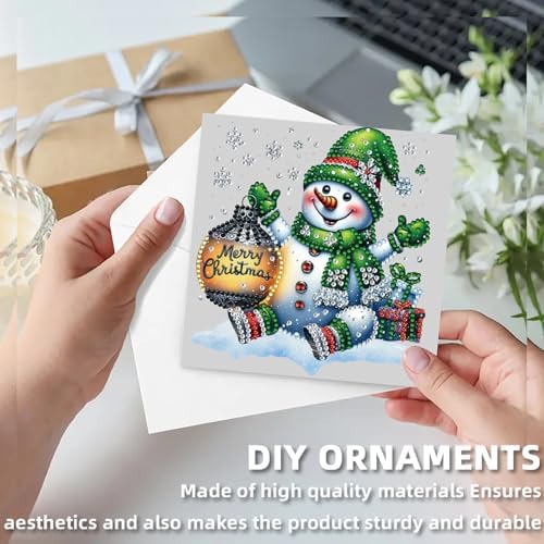 jinglinhh 12pcs Diamond Art Painting Christmas Scarf Snowman Greeting Cards with Envelopes, DIY Card Making Kits for Adults, Diamond Art Christmas Cards for Holiday Gifts - Image 6