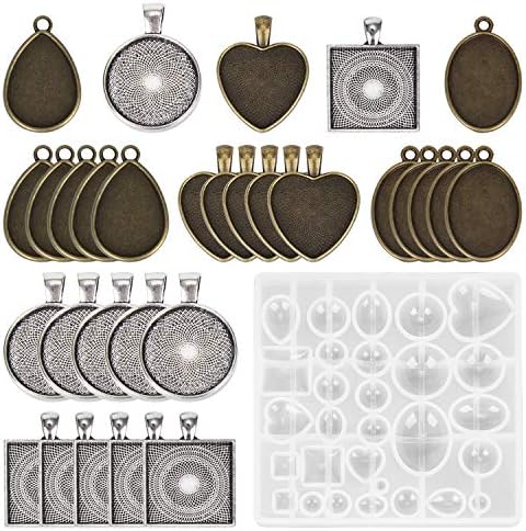 31Pcs Resin Molds Jewelry Making Kit Pendant Trays with Silicone Molds by HOMEIDOL