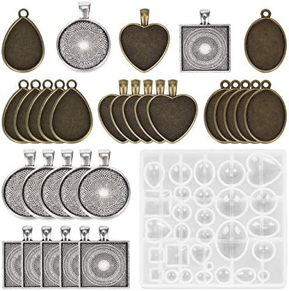 31Pcs Resin Molds Jewelry Making Kit Pendant Trays with Silicone Molds by HOMEIDOL