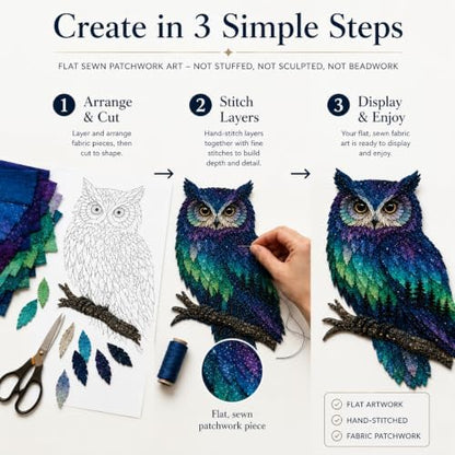 Northern Lights Animal Embroidery Kit DIY Fabric Patchwork Craft Set (OWL) - Image 3