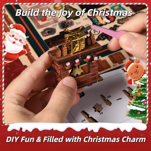 Christmas Book Nook Kit, DIY Miniature House Dollhouse Kit for Adults and Teens, Music Box, LED, 3D Wooden Puzzle Booknook Tiny House Bookshelf Decor, Gift for Family, Friends - Image 6
