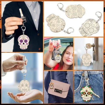 Trnayi 36 Pcs Day of The Dead Wood Keychain Color Your Own DIY Craft - Image 5