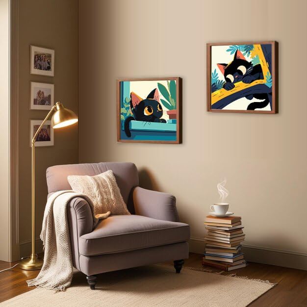 KYOQFVN Paint by Numbers Kit for Adults Framed - Black Cat Paint by Numbers for Adults with Frame, DIY Acrylic Easy Painting by Numbers for Home Wall Decor 8x8inch - Image 2