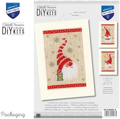 Vervaco Greeting Card kit Christmas Gnomes Set of 3 - Image 3