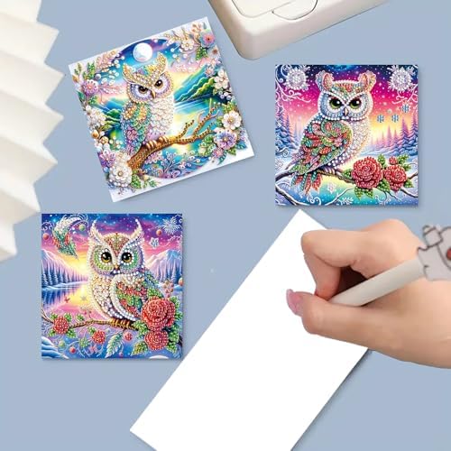 6pcs Owl Flowers Diamond Art Painting Greeting Cards Kit with Envelopes, 5D DIY Special Shaped Card Making Kits for Adults, Holiday Birthday Postcards, Creative Craft Gifts - Image 7