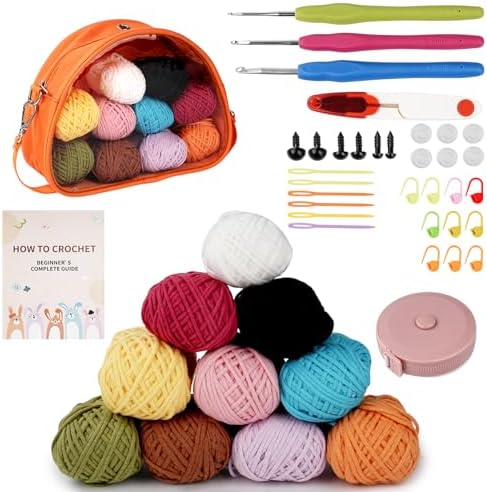 Vanttokeey Crochet Kit for Beginners 36Pcs, Crochet Kit with 10 Colors Cored Yarn Set, Crochet Hooks, Stitch Markers, Storage Bag and Guide Etc – Gift for Starter and Professionals (Monochrome) by Unknown