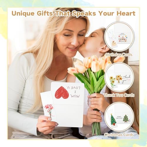 152 PCS Blank Watercolor Cards & Bookmarks Kit, 140lb/300gsm Cotton Paper, 30 Sets 4"x6" Cards with Envelopes, 30 Bookmark Sets with Sleeves, Tassels & Stickers for DIY Greeting Card & Craft Projects - Image 6