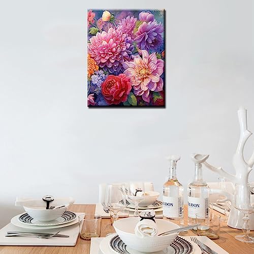 TUMOVO Dahlias Flowers Paint By Numbers For Adults Beginner African Tropical Wildflowers DIY Acrylic Canvas Girls Bedroom Decor Painting Kits Magical Floral Art 16x20 Inch (DIY Frame) - Image 2
