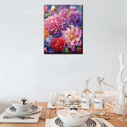 TUMOVO Dahlias Flowers Paint By Numbers For Adults Beginner African Tropical Wildflowers DIY Acrylic Canvas Girls Bedroom Decor Painting Kits Magical Floral Art 16x20 Inch (DIY Frame) - Image 2