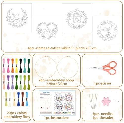 BEUNITONE 4 Set Wreath and Bird Pattern Embroidery Kit for Adult Beginners - Image 2