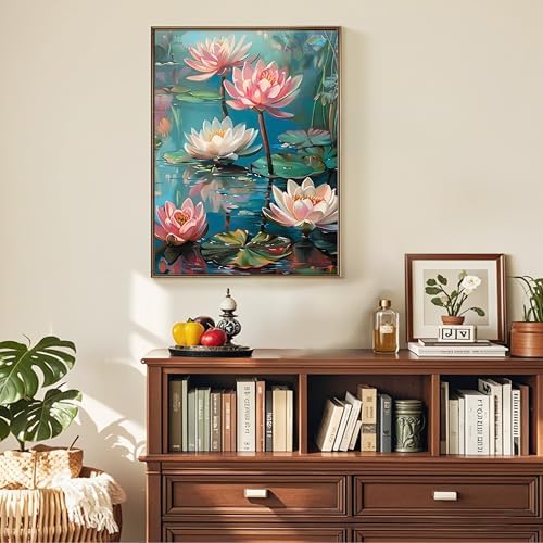 Ausanrl Flowers Framed Paint by Numbers Wooden Easel-Adult Paint by Number Kits on Canvas Framed,Lotus Paint by Numbers with Frame,Gifts and Home Wall Decor 12x16inch - Image 2