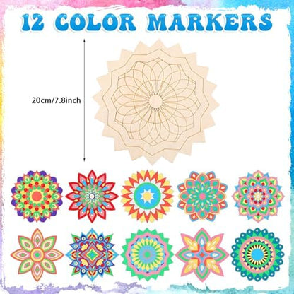 Vercraft 22 Pcs Wooden Mandala Painting Set 10 Cutouts 12 Markers, Artsy - Image 2