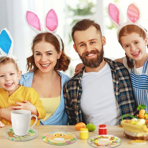 UPINS 8 Pieces Easter Diamond Art Coasters,Bunnies Diamond Art Coaster for Adults Diamond Kits Supplies for Spring Easter Gift - Image 7