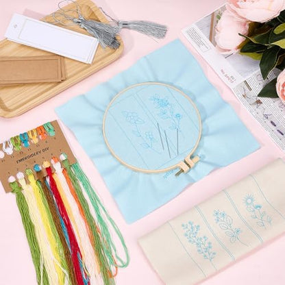 SUNNYCLUE DIY 5 Sets Embroidery Bookmark Set Bookmark Making Kit Instruction Included Cross Stitch Bookmark Floral Plant Flower Counted Cross Stitch Kits for Beginners Adults School Office Gifts Craft - Image 3