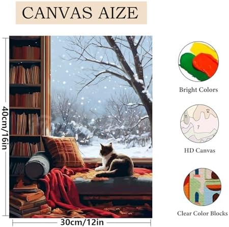 VIGEGU 2 Pack Cat Paint by Numbers Kit for Adults,Winter Painting by Numbers,DIY Acrylic Paint Kit for Adults Beginners, Adult Paint by Number Kits on Canvas for Decor 12x16 inch - Image 4