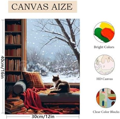 VIGEGU 2 Pack Cat Paint by Numbers Kit for Adults,Winter Painting by Numbers,DIY Acrylic Paint Kit for Adults Beginners, Adult Paint by Number Kits on Canvas for Decor 12x16 inch - Image 4