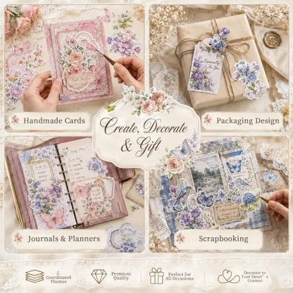 484Pcs Vintage Floral Scrapbook Supplies Kit, Paper & Journaling Stickers - Image 5