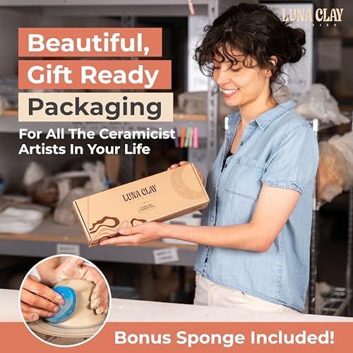 Large Pottery Ribs & Trimming Tools Set, 6 Pack Extra-Long Kiln-Dried Cherry Wood, 9 Inch Clay Paddle, Round Disc & Serrated Rib for Wheel Throwing, Shaping Bowls & Slabs, Non-Warping Bonus Sponge - Image 6