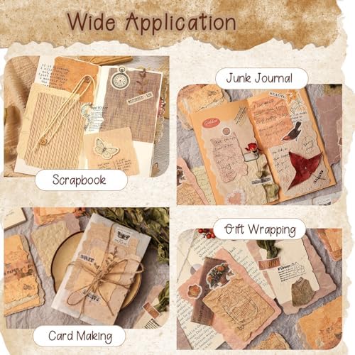 170 Pcs Sheets Vintage Scrapbook Paper Kit with Photo Tapes, Textured Scrapbook Paper, Scrapbooking Supplies, Junk Journal Supplies, Decorative Decoupage Card, Mixed Media Collage Making Craft - Image 6