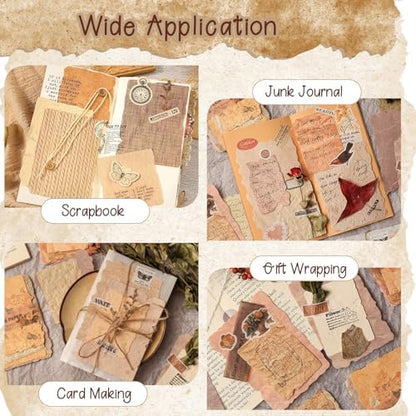 170 Pcs Sheets Vintage Scrapbook Paper Kit with Photo Tapes, Textured Scrapbook Paper, Scrapbooking Supplies, Junk Journal Supplies, Decorative Decoupage Card, Mixed Media Collage Making Craft - Image 6