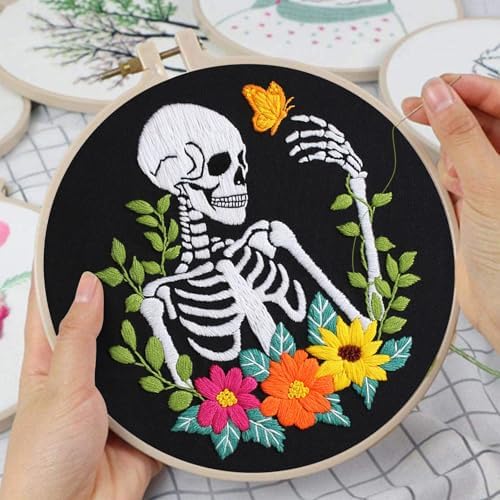 Louise Maelys Halloween Embroidery Kit with Skeleton, Flower and Butterfly - Image 4