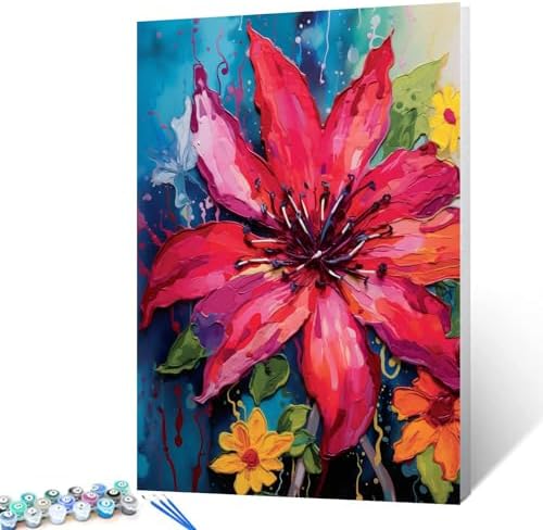 Aihonmin Beautiful Rhododendron Paint by Number for Adult and Kids Beginner,Floral Canvas Oil Painting Kit Digital Painting,Vintage Watercolor Living Room Decoration,(Without Frame by Aihonmin