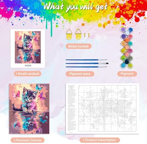 Yunnuo Paint by Numbers Kit for Adults,Cat Paint by Number Canvas,Butterfly Painting by Numbers for Beginners,Paint with Numbers for Great Gift and Wall Decoration 16’ W x 20’L - Image 5