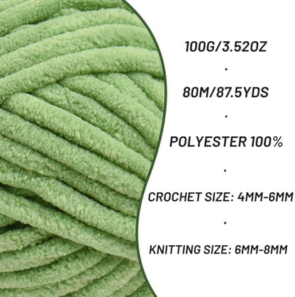 Chenille Yarn for Crocheting Size 5 Bulky Yarn Avocado Green - Image 2