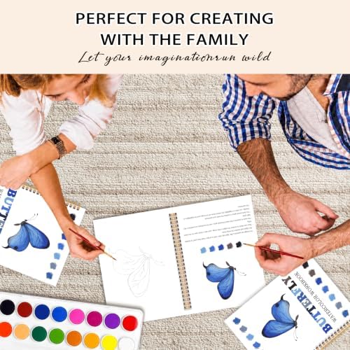 Butterfly Watercolor Workbook, Water Coloring Book, Easy 12 Patterns Watercolor Kit for Beginners, 18 Colors Watercolors Paint Set, Relaxing DIY Art Gift for Adults and Women Teen - Image 6