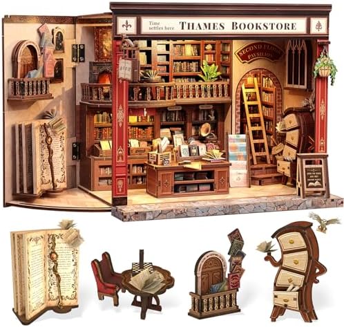 CUTEBEE Book Nook Kit, British Bookstore DIY Miniature House Dollhouse Kit by CUTEBEE