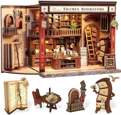 CUTEBEE Book Nook Kit, British Bookstore DIY Miniature House Dollhouse Kit by CUTEBEE