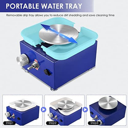 Mini Pottery Wheel Machine for Adults & Beginners, 2 Turntables (3.94" & 2.56") | 0-2000 RPM Adjustable Speed Pottery Machine Removable Splash Tray Ceramic Making Kit Includes 8 Sculpting Tools - Image 4