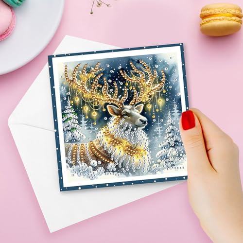 6 Pcs Christmas Tree Diamond Painting Greeting Cards Kit for Adults - DIY Snow Reindeer Rhinestone Art Cards with Envelopes, Xmas Gem Craft Set for Holiday Gifts, Party Favors, Winter Wishes - Image 4