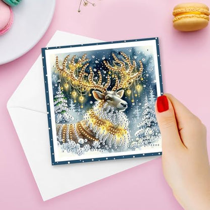 6 Pcs Christmas Tree Diamond Painting Greeting Cards Kit for Adults - DIY Snow Reindeer Rhinestone Art Cards with Envelopes, Xmas Gem Craft Set for Holiday Gifts, Party Favors, Winter Wishes - Image 4