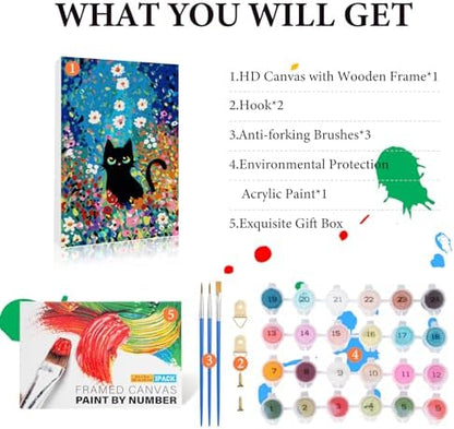 Framed Paint by Numbers Kit for Adults Beginner 8x12 IN, Flowers Cat - Image 5