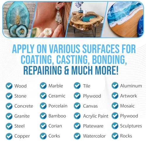Epoxy Resin 16 oz Kit | 1:1 Crystal Clear Resin and Hardener for Super Gloss Coating | For Bars, Tabletop, Art, Jewelry, Casting Molds | Safe for Use on Wood, Metal, Stone, Plastic, Marine Sealer - Image 4