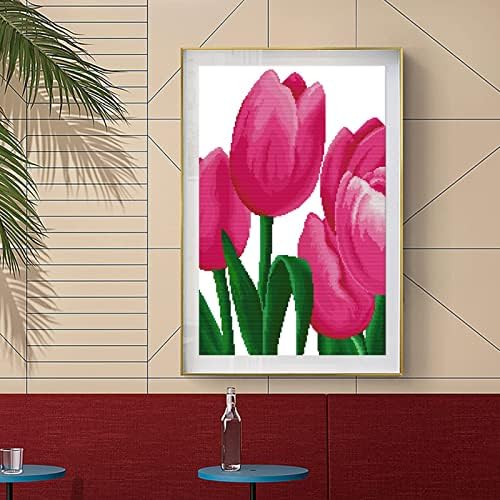 ITSTITCH Stamped Cross Stitch Kits for Beginners,Full Set of Crossstitching Preprinted Pattern, Embroidery Needlepoint Starter Kits 14CT 2 Strands-Pink Tulip, 13x18.9 inch - Image 2