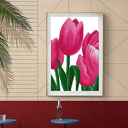 ITSTITCH Stamped Cross Stitch Kits for Beginners,Full Set of Crossstitching Preprinted Pattern, Embroidery Needlepoint Starter Kits 14CT 2 Strands-Pink Tulip, 13x18.9 inch - Image 2