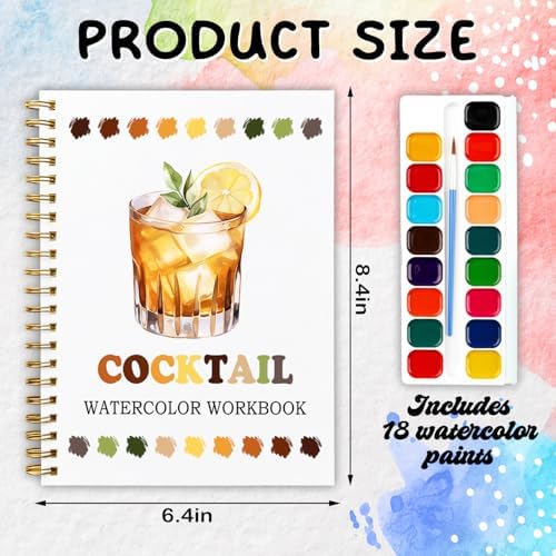 Cocktail Watercolor Workbook, Water Coloring Book, 12 Patterns, Watercolor Kit for Beginners, Relaxing DIY Art Gift for Women and Adults, Happy Hour Themed Watercolor Kit - Image 2