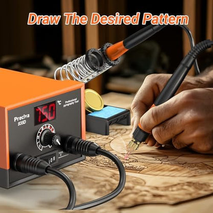 Preciva 935D Dual Pen Wood Burning Kit with Digital Display Wood Burning Tool with 2 Detachable Pens, 20 Wood Burner Tips, Dual-Barrel Holder. Suitable for Pyrography, Leather Burning Kit - Image 4