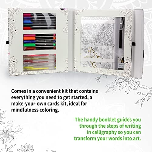 SpiceBox Mindful Adult Coloring DIY Greeting Cards Set, Card Making Kits for Holiday Christmas, Valentine’s Day, Mother’s Day, Thank You, with Markers, Gel Pens, and Calligraphy Pen, Hobby Kits - Image 3