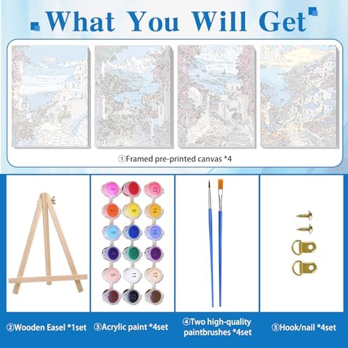 Ycydilirab 4 Pack Framed Paint by Numbers-Seaside Scenery Paint by Number Adult,Landscape Paint by Numbers Framed Canvas with Wooden Easel for Home Wall Decor (8x12 inch) - Image 5