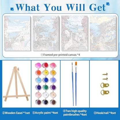 Ycydilirab 4 Pack Framed Paint by Numbers-Seaside Scenery Paint by Number Adult,Landscape Paint by Numbers Framed Canvas with Wooden Easel for Home Wall Decor (8x12 inch) - Image 5